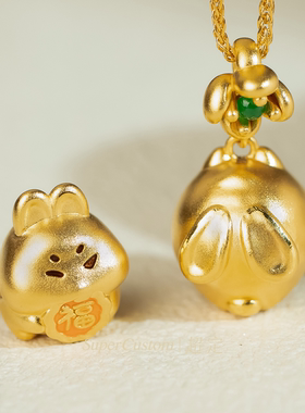 足金999黄金手饰硬金圆满小兔叽
