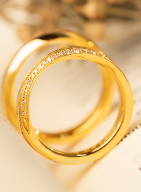 足金999结婚黄金戒指山海可平