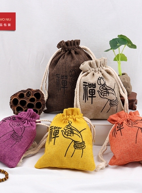 单层禅字莲花手首饰袋束口