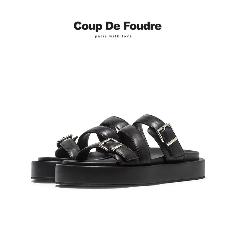 CDF女鞋轻奢夏季新款真皮一字拖鞋女夏平底外穿沙滩海边凉拖,淘宝优惠券,粉丝福利购,淘宝优惠卷