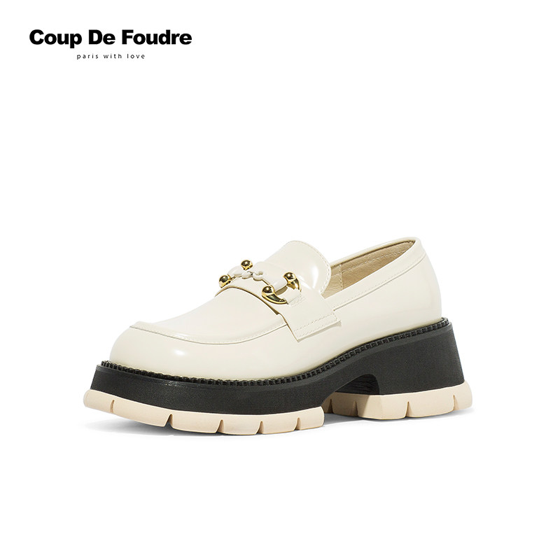 CDF女鞋轻奢时尚秋季百搭真皮松糕厚底单鞋一脚蹬乐福鞋JK小皮鞋 - 图1