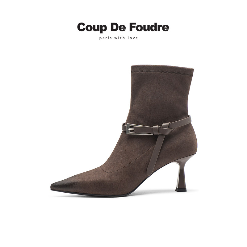 CDF女鞋秋冬季经典时尚瘦瘦靴尖头细跟气质百搭皮带扣弹力靴女 - 图0