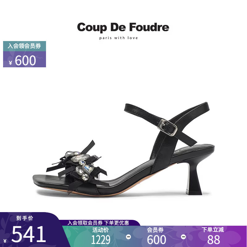 CDF女鞋2025夏季新款气质优雅一字带凉鞋水钻露趾蝴蝶结高跟凉鞋,淘宝优惠券,粉丝福利购,淘宝优惠卷