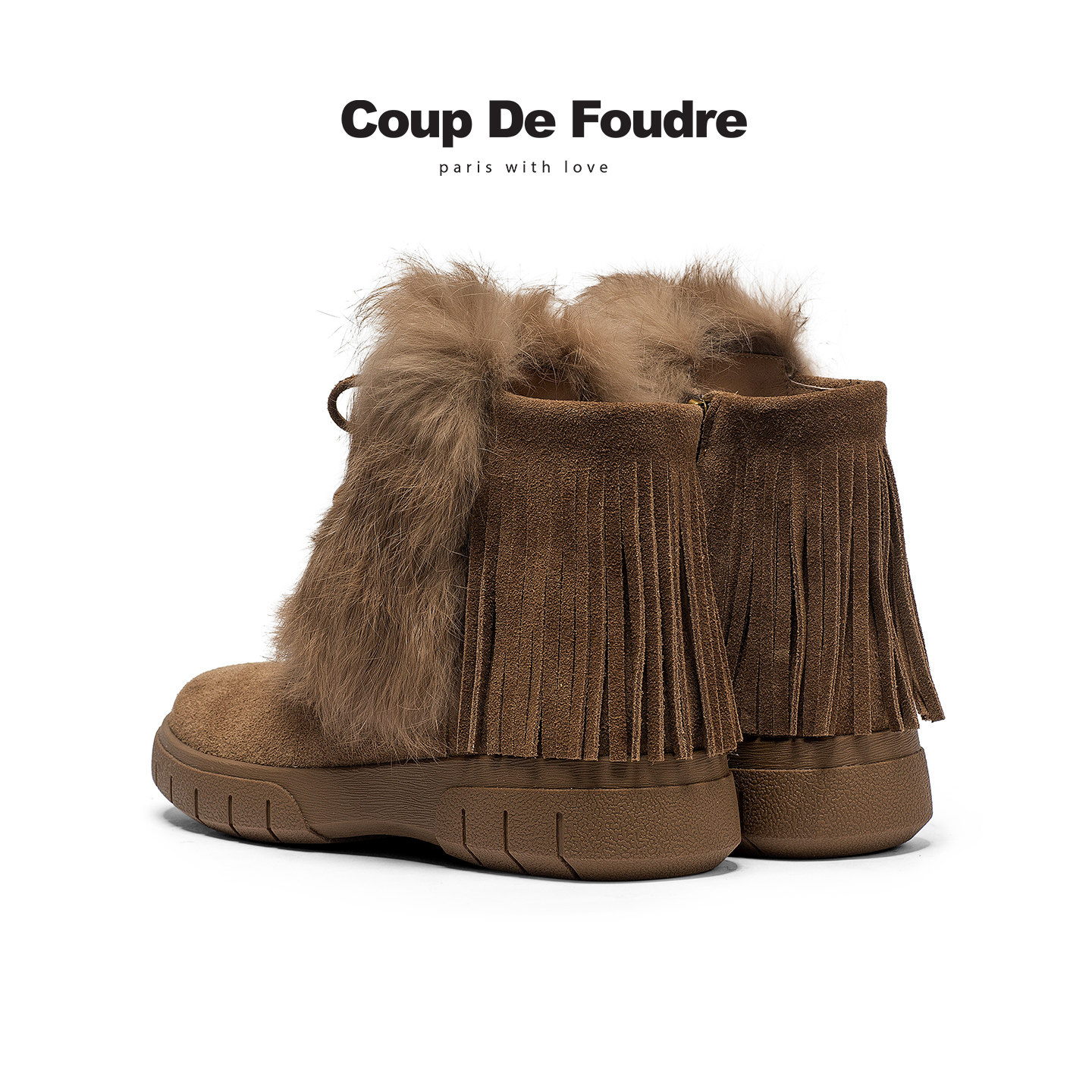 CDF女鞋2025秋冬新款时尚简约毛毛雪地靴纯色厚底加绒流苏时装靴,淘宝优惠券,粉丝福利购,淘宝优惠卷