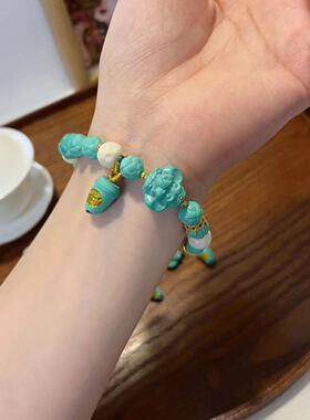 新款原创精品菱镁矿松石多宝搭配驼骨无相 文玩手串手链