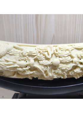 象牙果雕刻双龙戏珠龙珠牙尖菩提籽椰子木56*22*7家居摆件 礼盒装