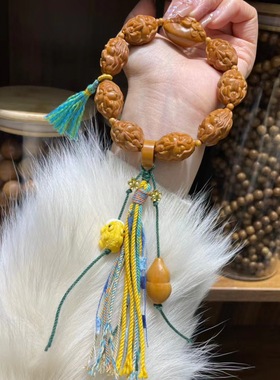 原创 新款  橄榄核九尾搭配：橄榄核跑环 根付呱呱来财 橄榄核葫