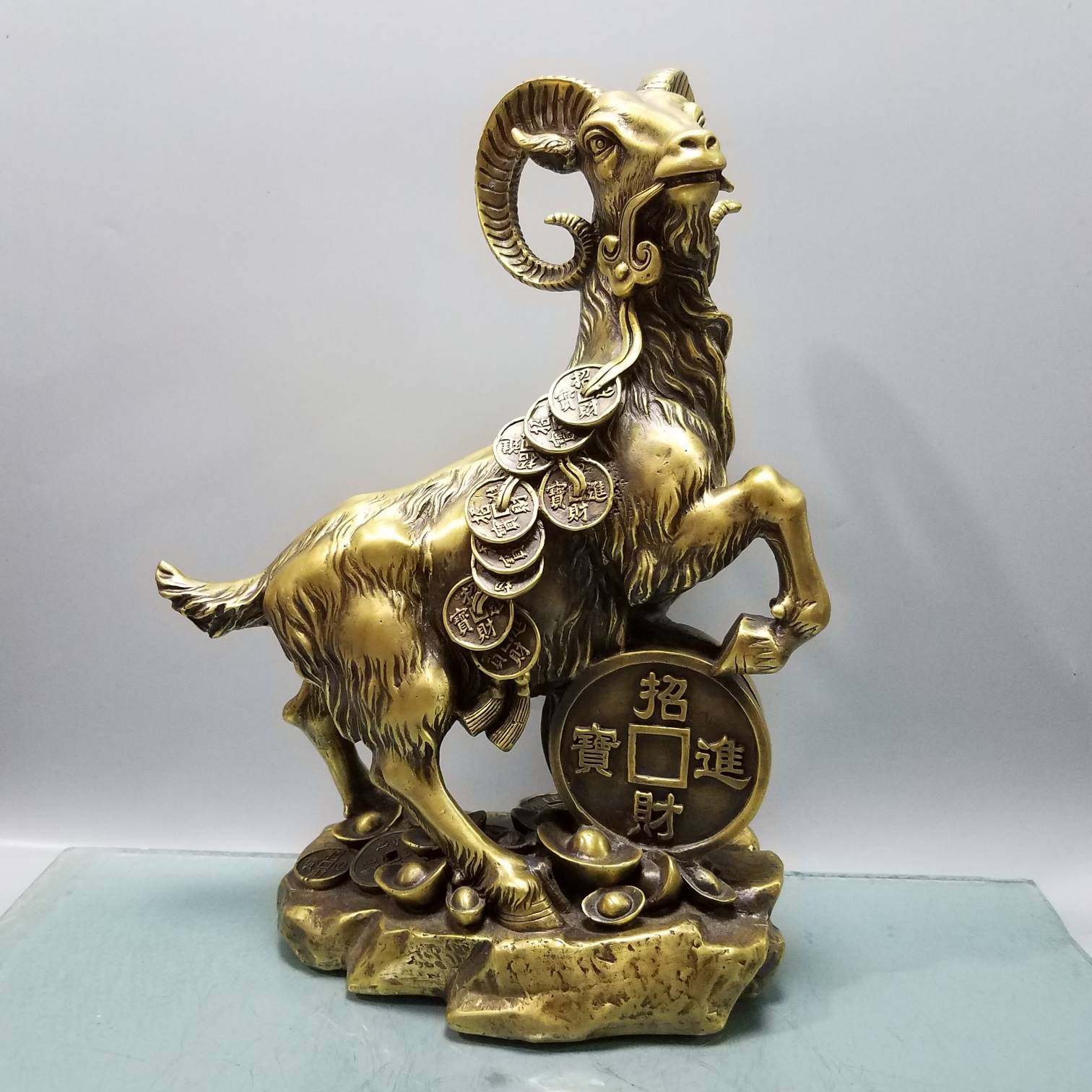 纯铜羊摆件万福羊生肖羊领头羊家居客厅办公室桌面装饰品铜羊