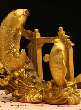 鱼跃龙门黄铜摆件鲤鱼家居客厅乔迁送礼装饰品办公室学子考生祝福