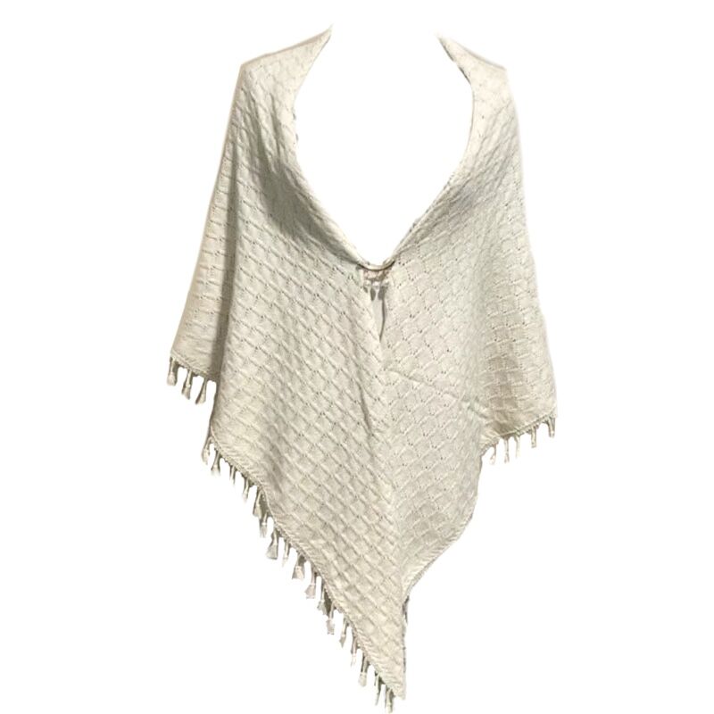 旗袍披肩春秋季外搭女针织细毛线三角巾斗篷披风带扣流苏空调外披 - 图3