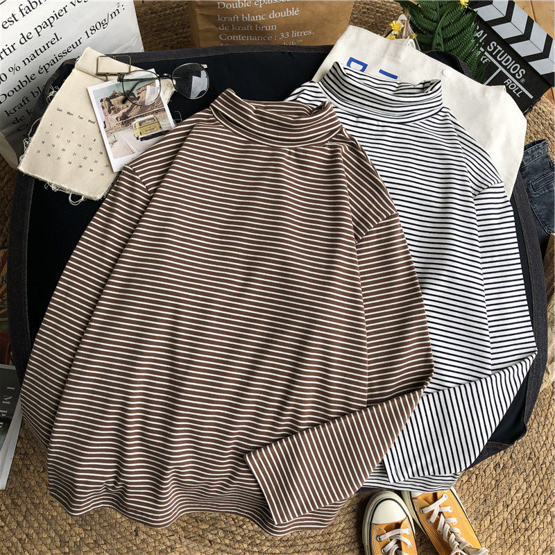 2020新款条纹半高领加绒ins打底衫 天佳丽T恤