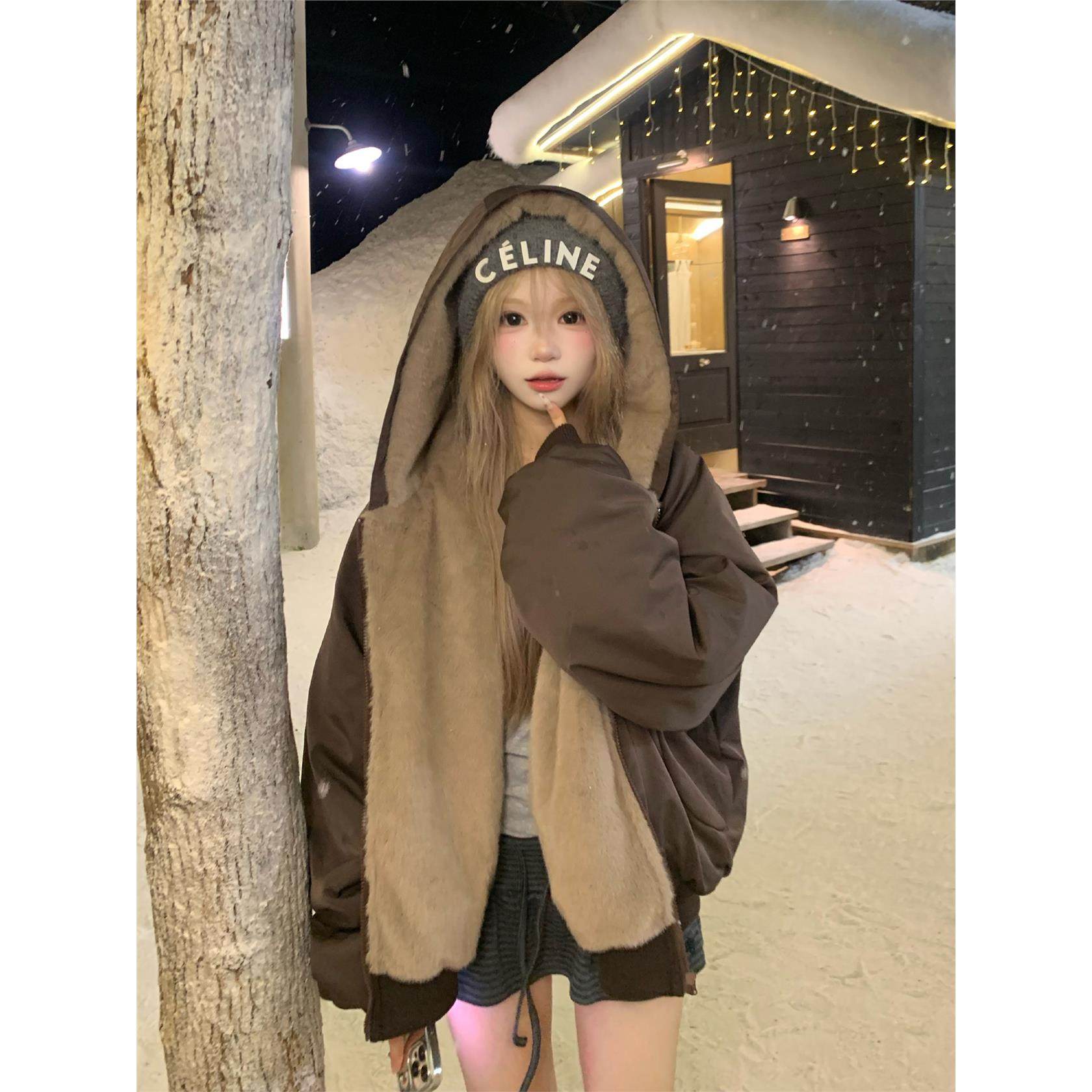 双面穿座山雕棉服女2025冬装新款派克服皮草加绒棉衣加厚棉袄外套,淘宝优惠券,粉丝福利购,淘宝优惠卷