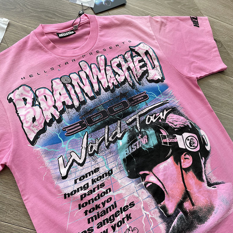 Hellstar Brainwashed World Tour tee  美式高街纯棉短袖T恤 - 图0