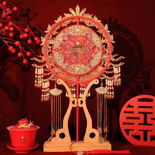 团扇新娘结婚diy材料包成品古风秀禾双面喜扇高级婚礼重工婚扇子 - 图3