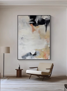 现代简约手绘油画《幻墨梦渊》大厅抽象玄关装饰画沙发背景客厅画