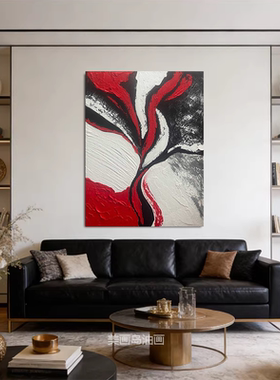 原创手绘油画《吉祥如意》现代抽象肌理画沙发大厅背景画红色油画