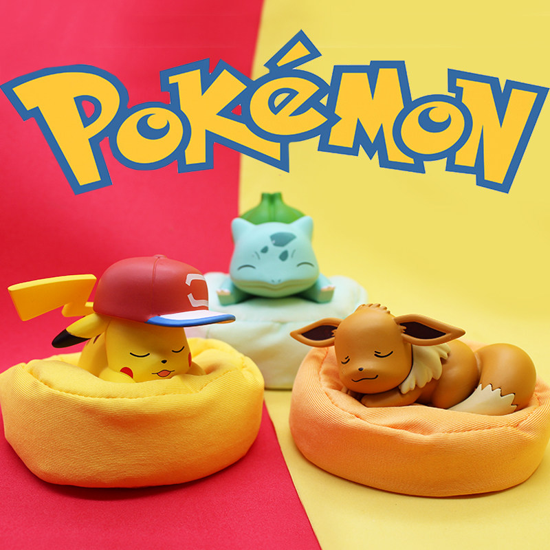 正版宠物小精灵宝可梦摆件神奇宝贝皮卡丘模型手办睡姿盲盒公仔 - 图0