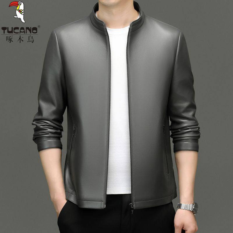 啄木鸟海宁新款真皮皮衣翻领山羊皮男秋冬休闲皮夹克加绒加厚外套,淘宝优惠券,粉丝福利购,淘宝优惠卷