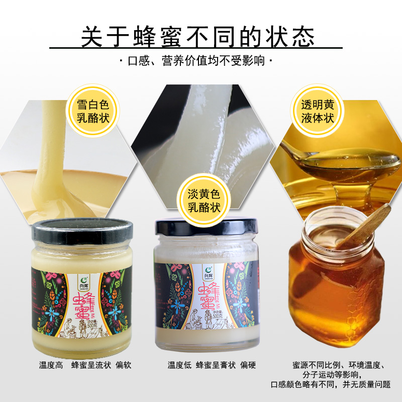 向辉蜂蜜500g/瓶正品  成熟百花蜜原蜜结晶农家自产百花蜜 - 图1