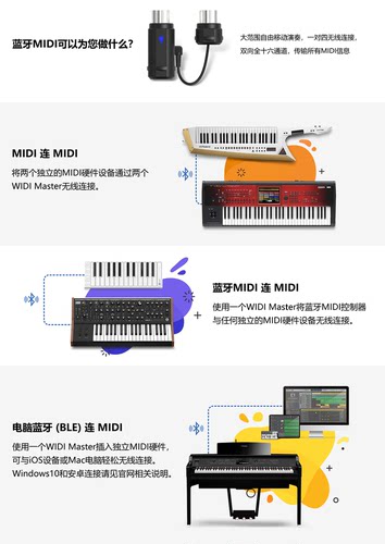 CME WIDI MASTER Jack MIDI键盘电吹管蓝牙无线5针midi接口控制器 - 图2