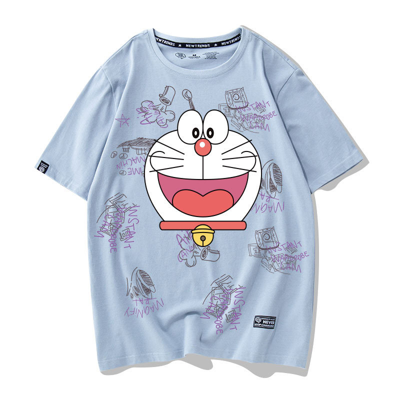 哆啦A梦联名短袖T恤女可爱慵懒风韩版宽松潮流纯棉闺蜜姐妹装夏装