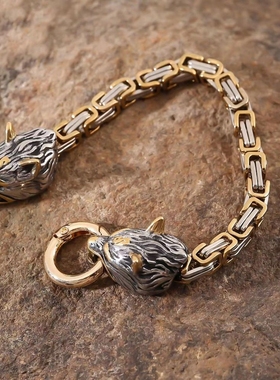 2024年狼头手链帝王链暗影狼女圆环龙骨鞭子嘻哈朋克钛钢首饰手环