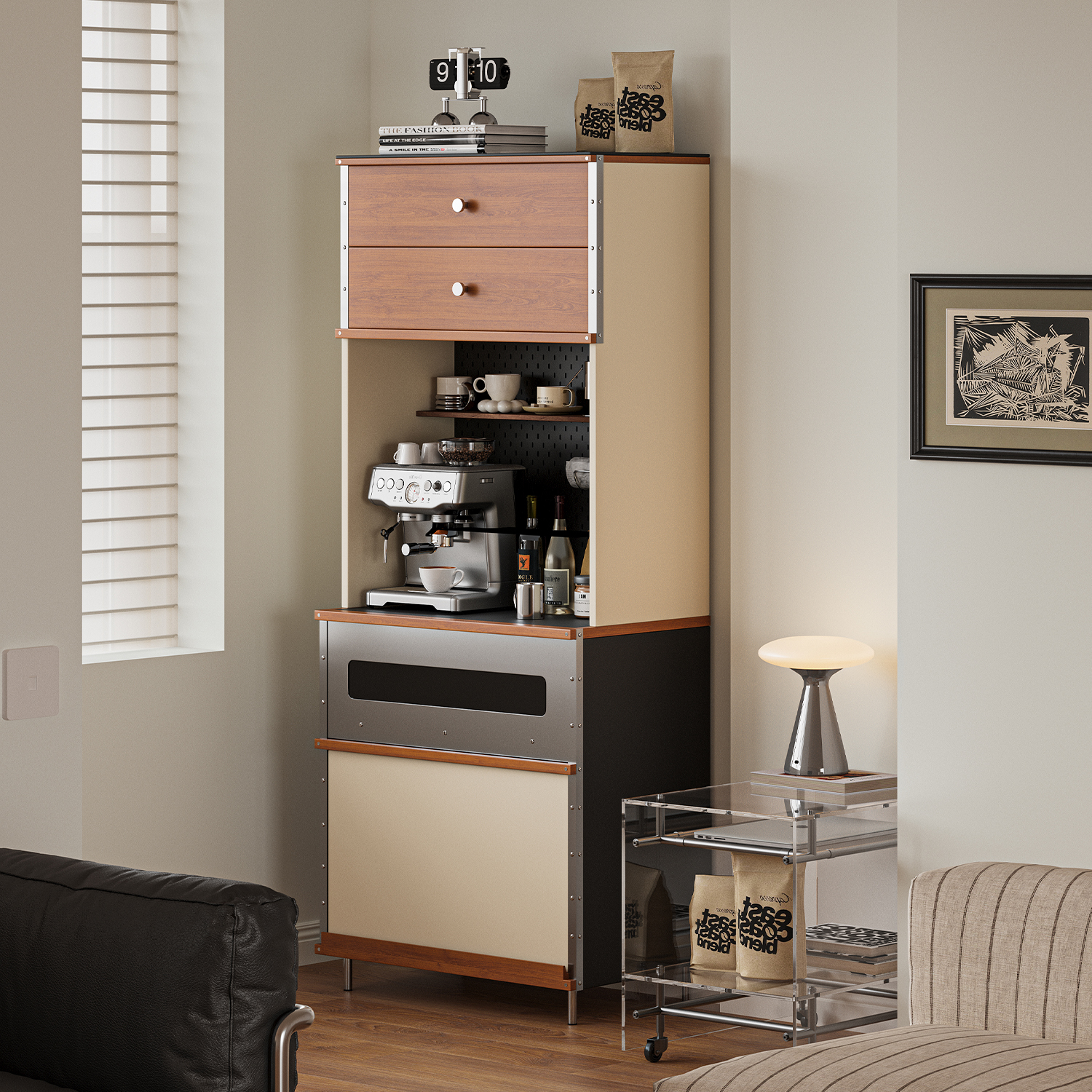 谷及现代简约原木质感餐边柜家用小户型咖啡柜靠墙收纳储物柜立柜 - 图2