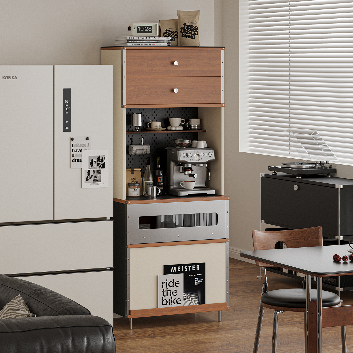 谷及现代简约原木质感餐边柜家用小户型咖啡柜靠墙收纳储物柜立柜 - 图1