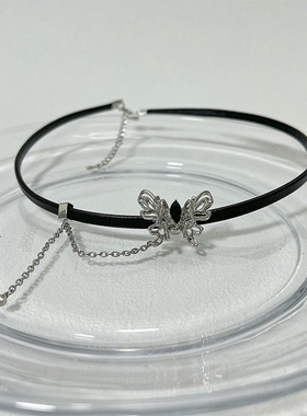 甜酷辣妹暗黑蝴蝶皮质choker项圈