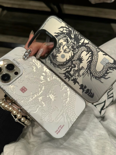 中国龙适用iPhone14promax苹果13手机壳12promax/11时尚彩银16全包xs高级感17pro防摔个性15promax创意保护套 - 图1