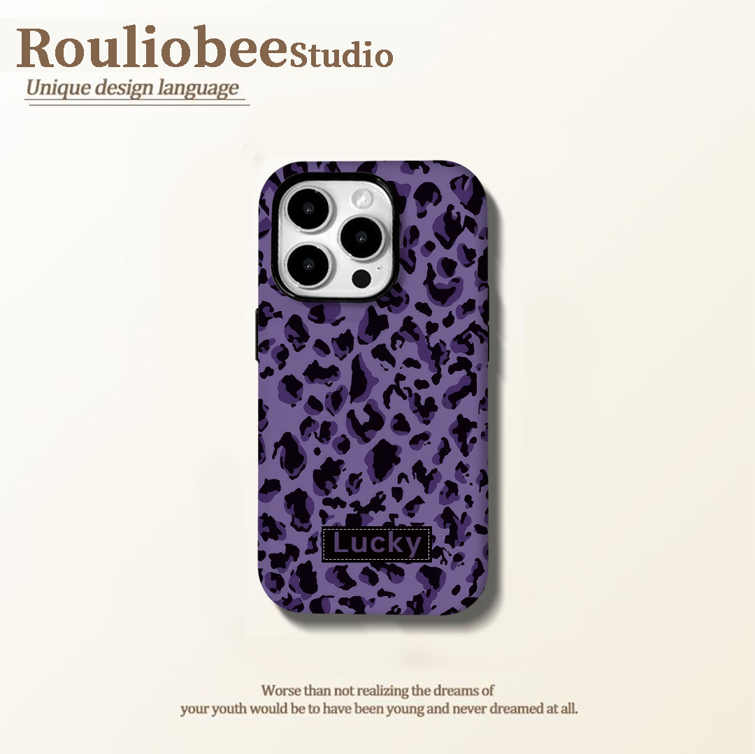 高级紫底豹纹适用苹果16pro手机壳iPhone15可爱17p华为mate60新款p70磨砂菲林vivo小米14红米k70荣耀oppo女款 - 图3