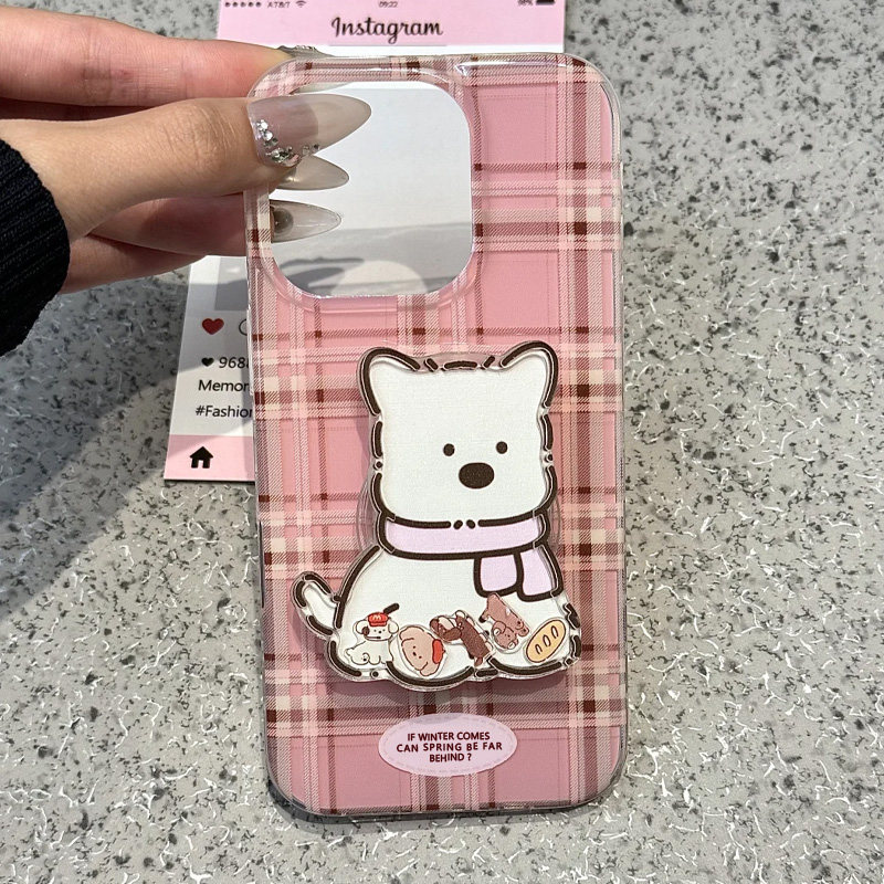 粉格纹西高地摇摇乐适用苹果16手机壳iphone15promax新款mate60红米note13防摔k70小米14华为vivoppo荣耀200