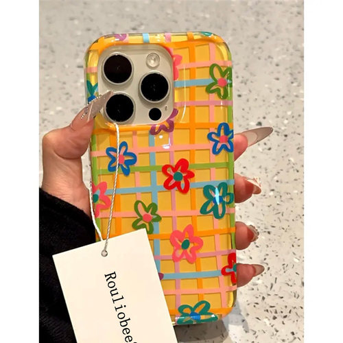 格纹花朵适用iPhone16pro手机壳13苹果15promax可爱12女11华为mate60新款p70手链vivo小米14红米k80荣耀oppo - 图1