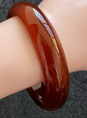 天然玛瑙手镯加厚不加宽原色无优化蜜糖色玉髓精美纹理68-16-8