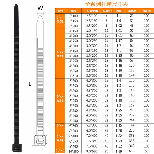 尼龙扎带自锁式3*100实宽2.5mm1000只装电线捆绑扎线带束线带黑白 - 图2