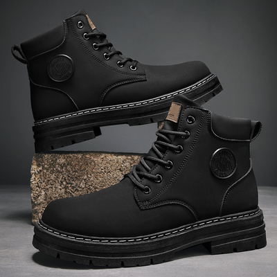 大黄靴2025爆款加绒厚底靴子时尚百搭防滑登山鞋工装靴短靴马丁靴