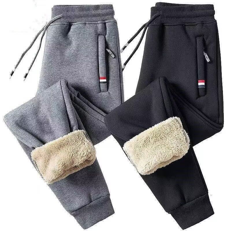 Winter Dad's Lambswool Pants Men's Velvet Thickened Middle-aged and Elderly Men's Elastic Waist Casual Cotton Pants