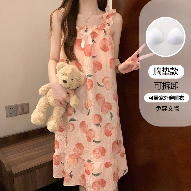 【星】带胸垫背心睡裙女夏季新款甜美可爱公主风睡衣家居服QSM12-图1