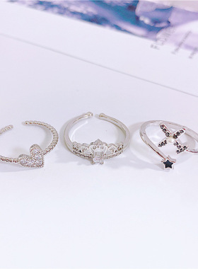 日韩简约珍珠锆石开口几何戒指