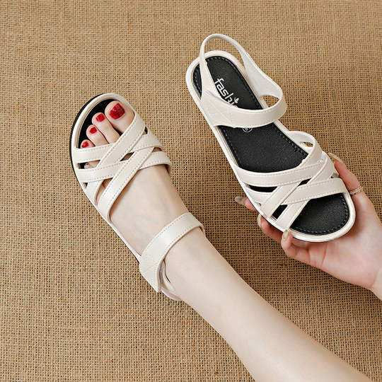 Plastic sandals summer soft-soled mothers middle-aged and elderly waterproof anti-slip slope heel Velcro women's Roman sandals for outer wear