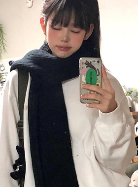 软乎乎日系针织黑色保暖围巾