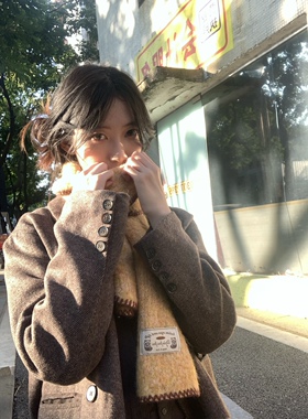 韩系氛围感秋冬中古黄色围巾女2026年新款送礼女朋友保暖加厚围脖
