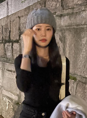 日系ins针织麻花灰色毛线帽子女