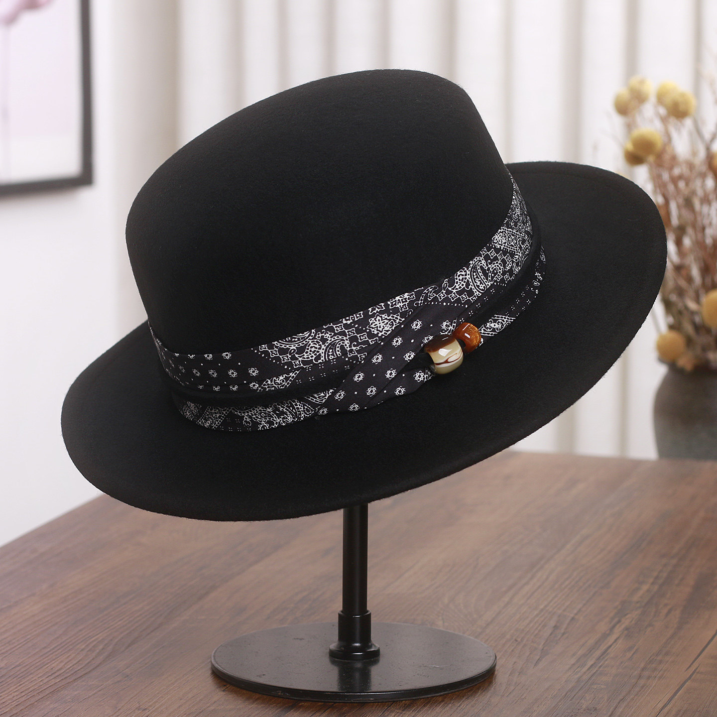 秋冬新款法式羊毛呢平顶帽子女英伦复古爵士帽时尚百搭平檐礼帽潮,淘宝优惠券,粉丝福利购,淘宝优惠卷