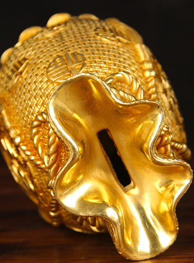 黄铜聚宝盆摆件钱袋存钱罐办公室家居工艺品