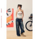 BeerBro Carnival Music Festival 100% Cotton Classic Versatile Washed Blue Badge Straight Jeans Summer