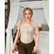 ຕາຫນ່າງບໍລິສຸດ off-shoulder slim ເຫມາະສາມມິຕິລະດັບ pleated ້ໍາຫນັກເບົາ breathable ຂະຫນາດໃຫຍ່ slimming top ສໍາລັບແມ່ຍິງ