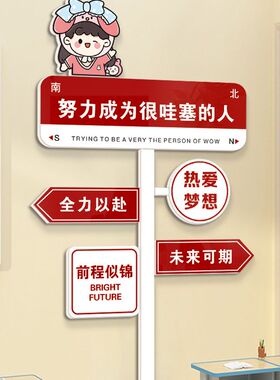 创意路牌励志标语中考班级装饰文化墙贴教室布置黑板上面挂画高考
