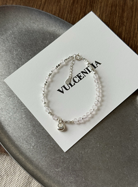 原创设计天然切面粉白水晶s925纯银碎银子手链女轻奢小众高级感