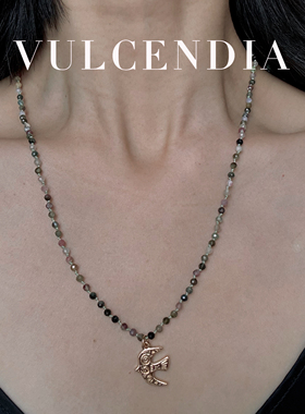 原创小众设计天然碧玺项链女高级感长项链橄榄绿天然石礼物不掉色